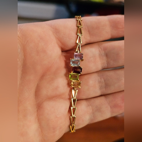 14k gemstone bracelet! Genuine citrine, peridot, garnet, blue topaz, and amethys - Picture 7 of 13